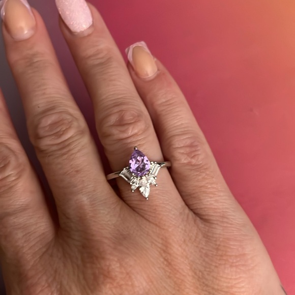 RBP2965 Main Stone: Lab Created  Amethyst Materials: Rhodium Plate Ring Sz 8 - Picture 4 of 8